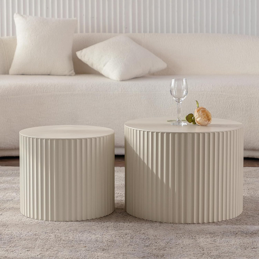Nesting Round Coffee Table Set of 2, Accent End Table for Small Spaces, Morde...