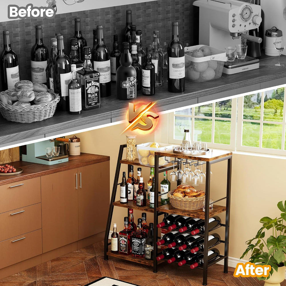 Homeiju Liquor Cabinet Bar for Home Bar, 3 Tier Wine Rack Freestanding Floor ...