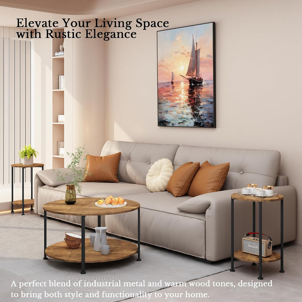 3-Piece Round Coffee Table Set | MDF|Open shelf for |Bedroom|Living room|Dorm...