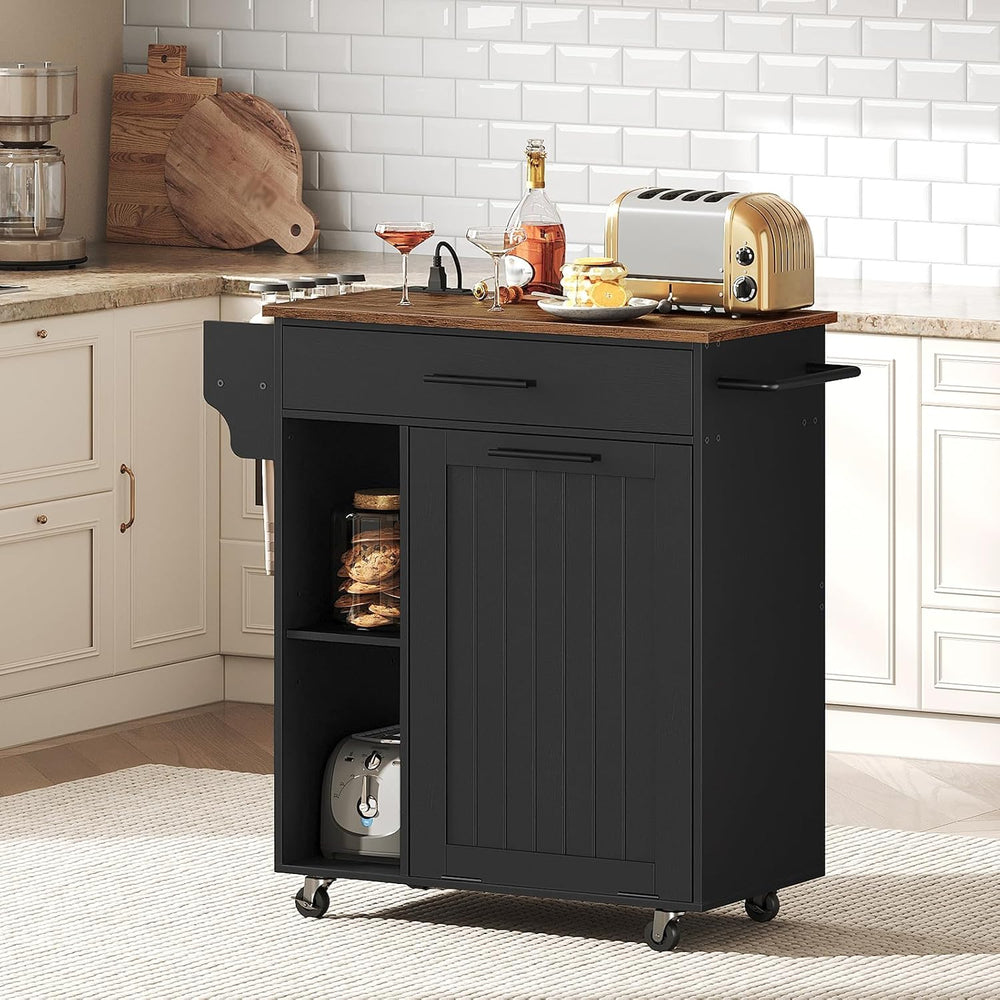HOOBRO Kitchen Island with Trash Can Storage, Rolling Kitchen Island on Wheel...