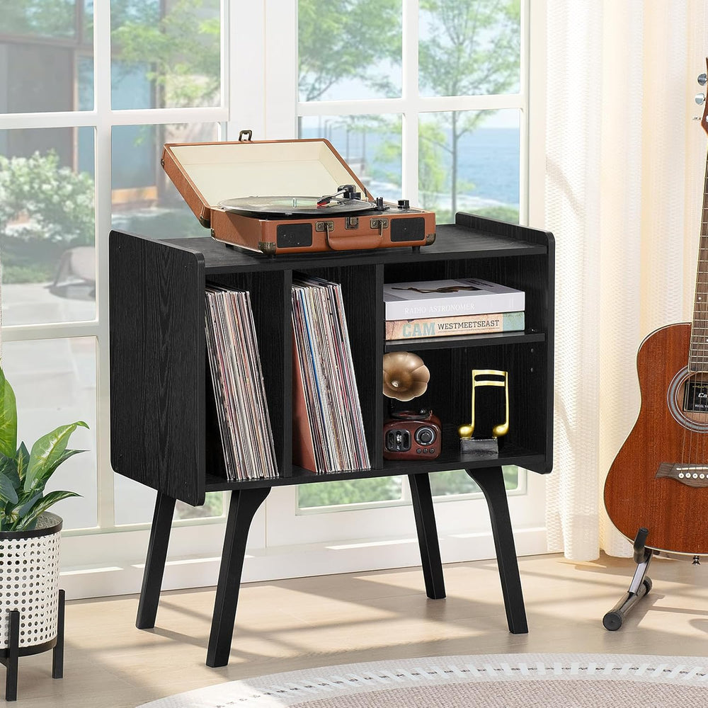 LELELINKY Record Player Stand, Black Vinyl Record Storage Table, 4 Cabinet | ...