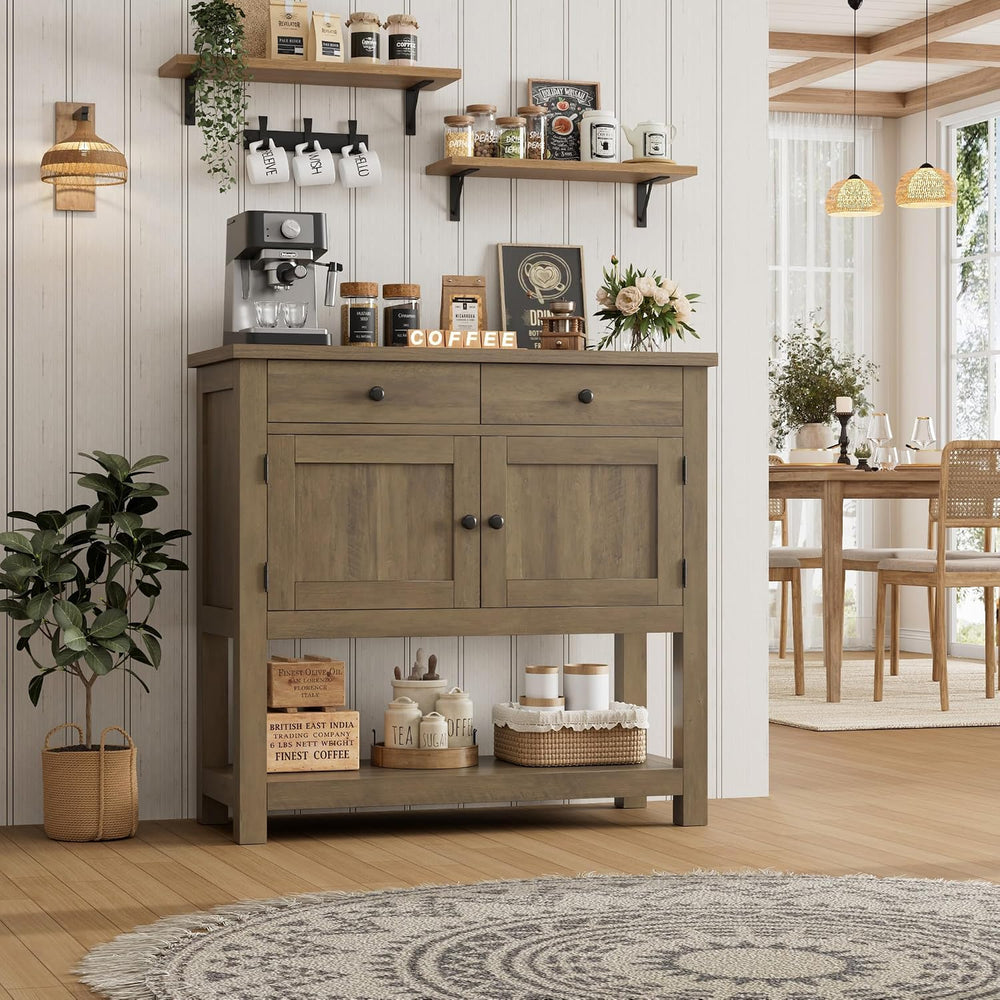HOSTACK Farmhouse Console Table with Storage, Entryway Table, Rustic Brown