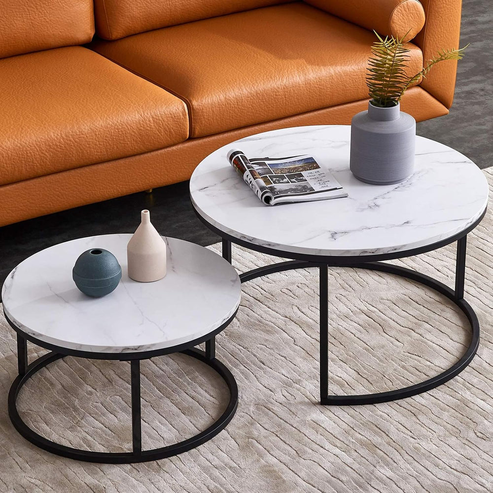 Round Nesting Coffee Tables Set for Living Room White Modern,Nesting Tables S...