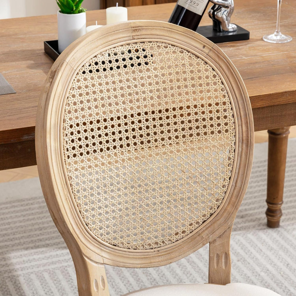 French Country Dining Chairs Set of 2,Upholstered Chairs with Rattan Round Ba...