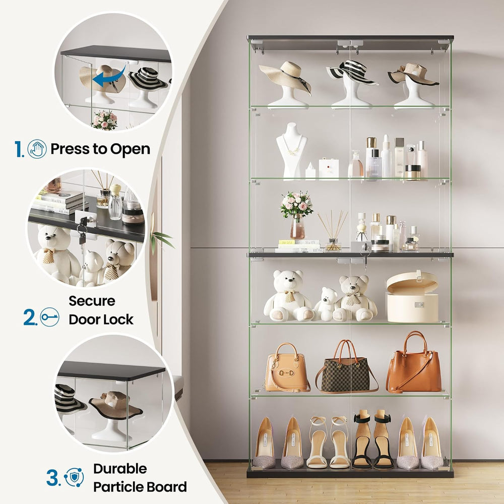 Dystler 6-Tier Glass Display Cabinet, RGB LED Lights for Collectibles