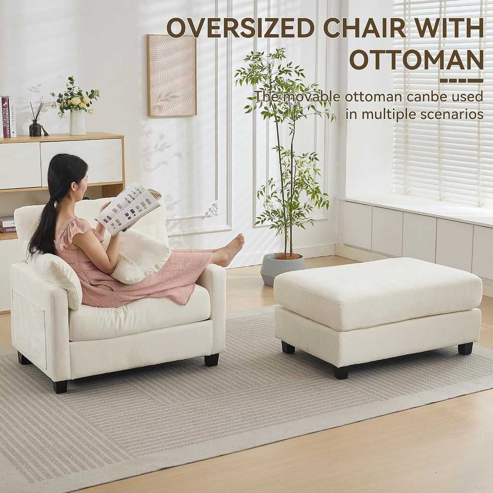WUTUTUEE 57.5" Oversized Chaise Lounge with Ottoman Indoor, White Readin...