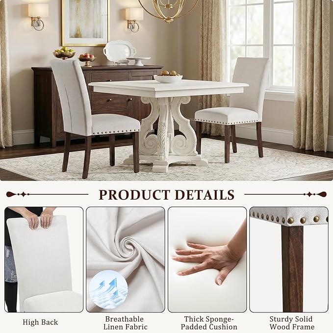 Furniliving Upholstered Dining Chairs Set of 2 - Line Fabric Modern Farmhouse...