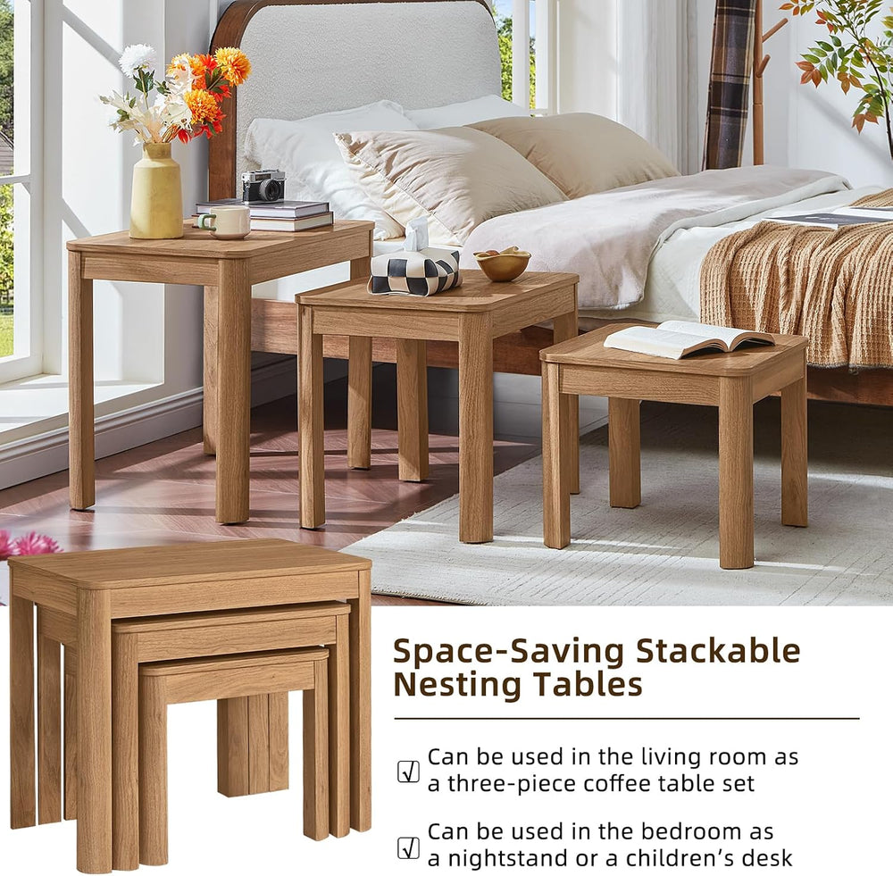 Joaxswe Farmhouse Nesting Tables Set of 3, Brown | Nesting Side Tables with R...