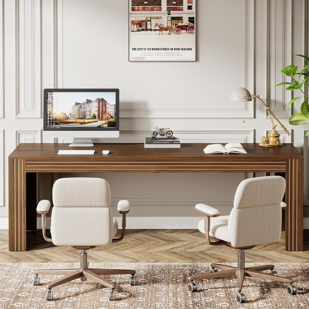 Tribesigns 79" Long Desk, Two Person Desk for Home Office, Dark Brown