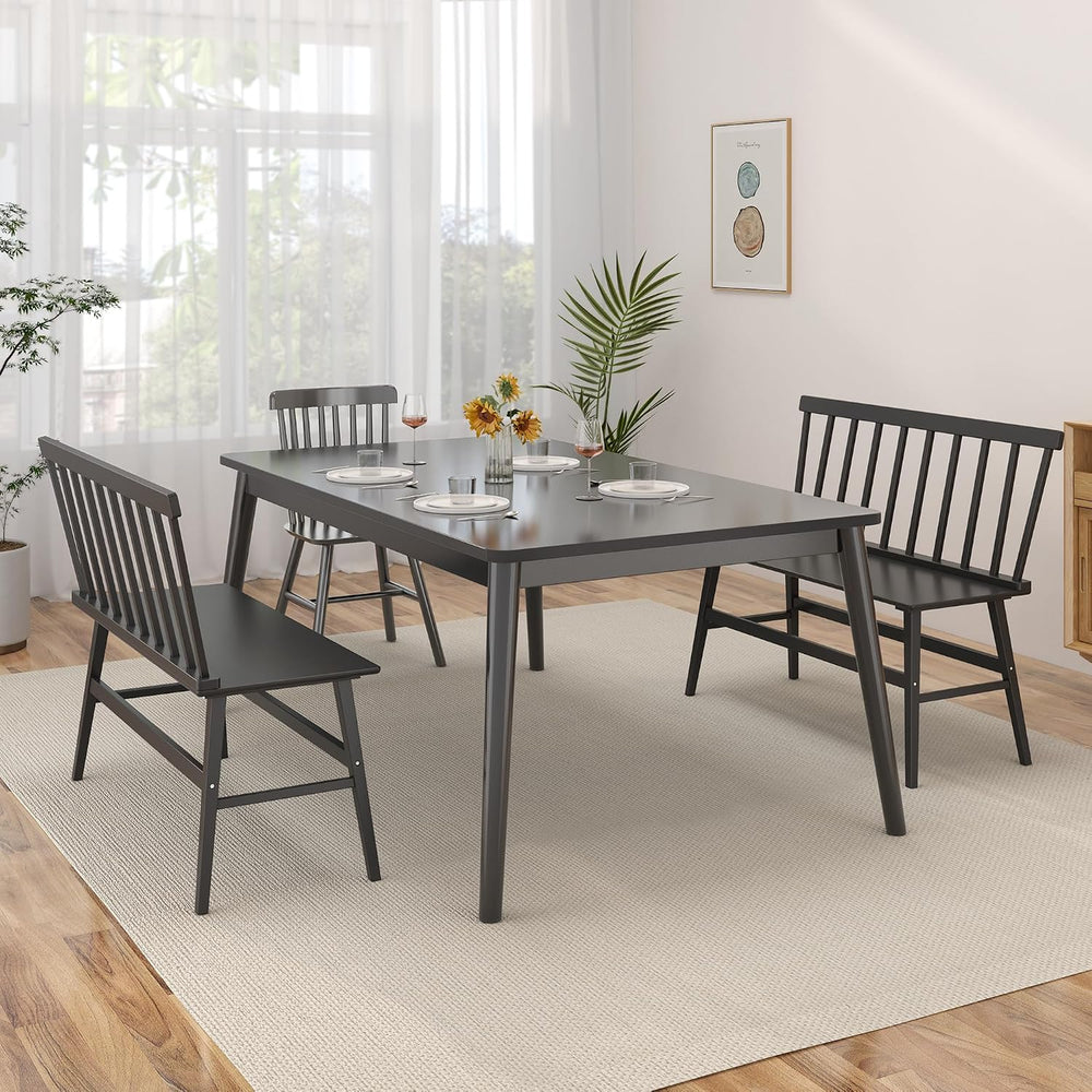 Wisuce Bamboo Dining Bench, Entryway Bench with Spindle Back (Black) | Bamboo...