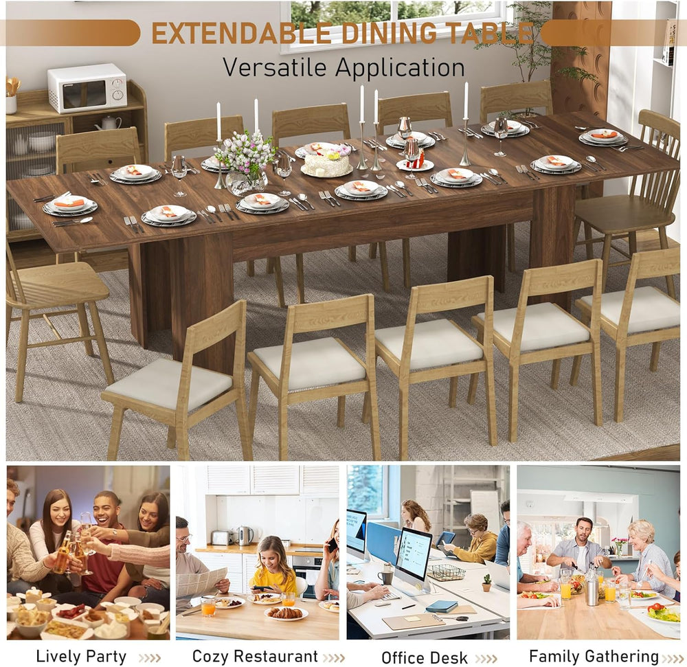 70.8"-110" Extendable Dining Table for 6-12 Person, Wooden Dining R...