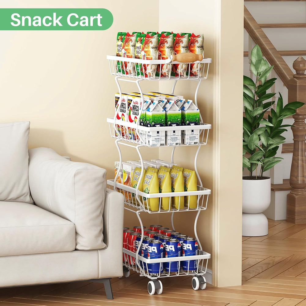 SAYZH 4-Tier Fruit Basket Stand with Vegetable Baskets for Kitchen, White | S...
