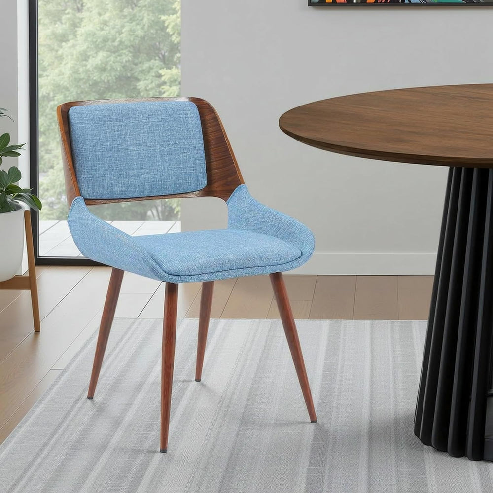 Armen Living Panda Mid-Century Upholstered Dining Chair in Walnut Finish with...