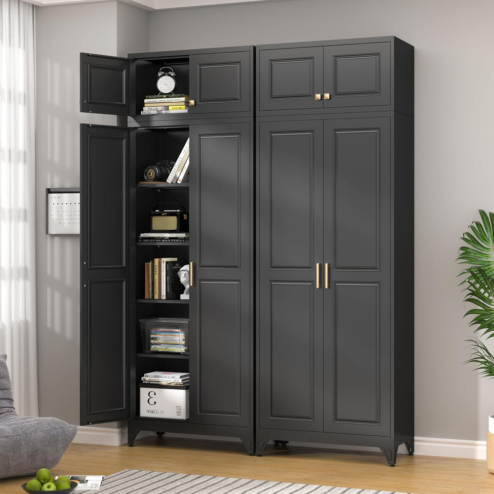 32" Wall Storage Cabinet with 2 Doors & Gold Handle | Black Metal, H...