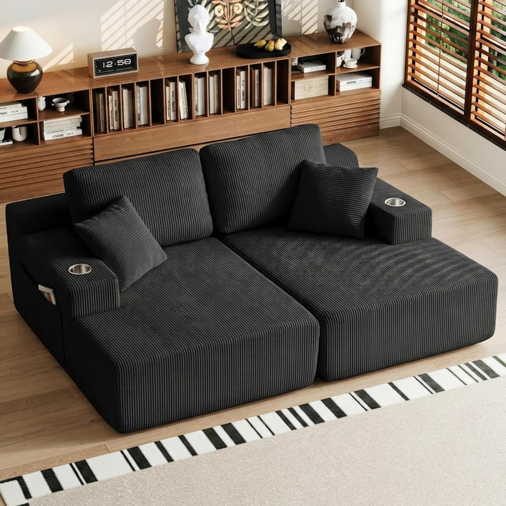 130" U-Shaped Modular Sectional Sofa with Chaise | Corduroy Flexible Mod...