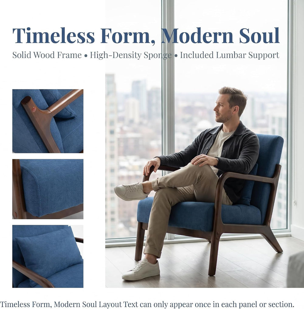 Komene Mid Century Modern Accent Chair Sitting Chair with Solid Wood Frame, U...