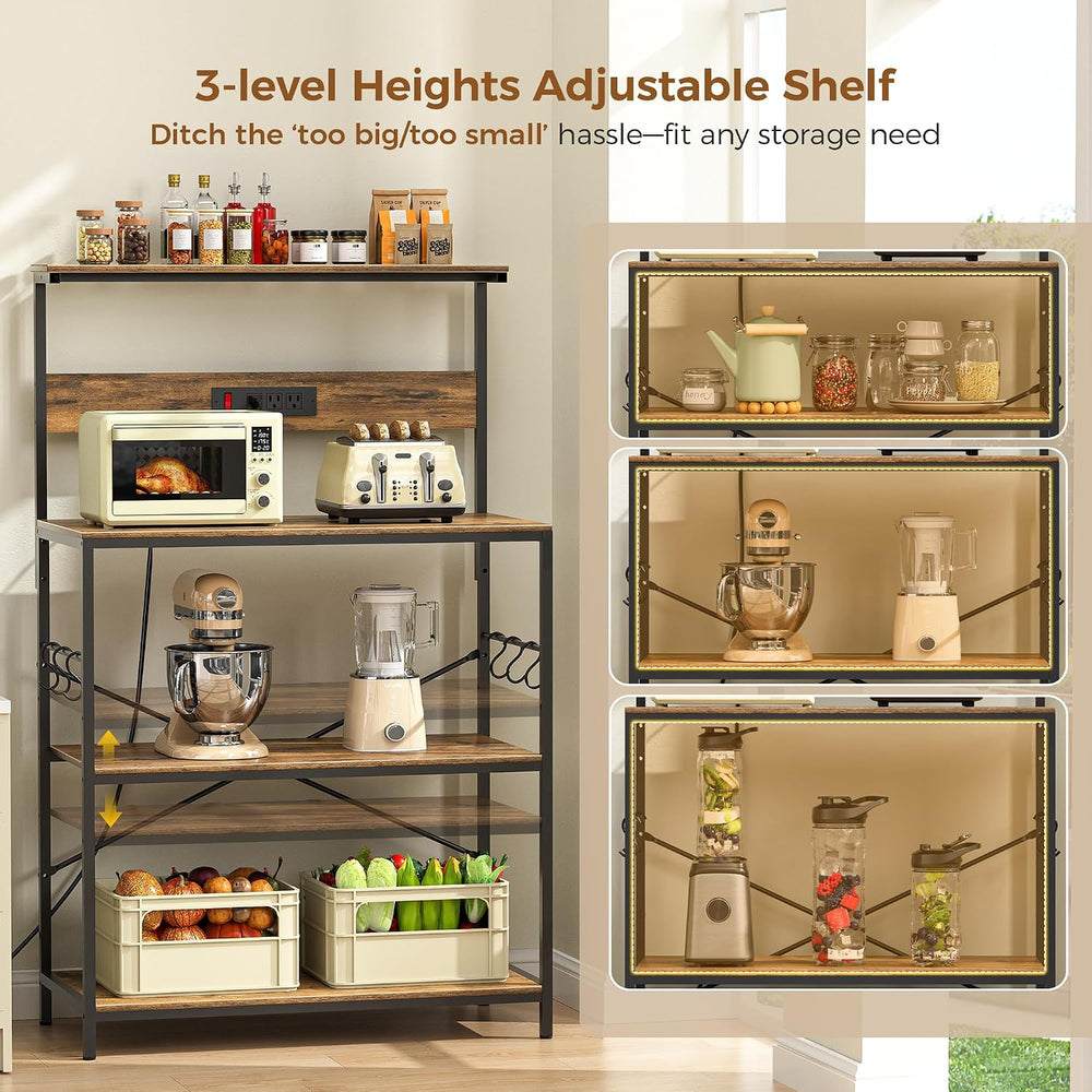 VUSIGN Kitchen Bakers Rack with Power Outlet, 31.5 Inch Coffee Bar Station wi...