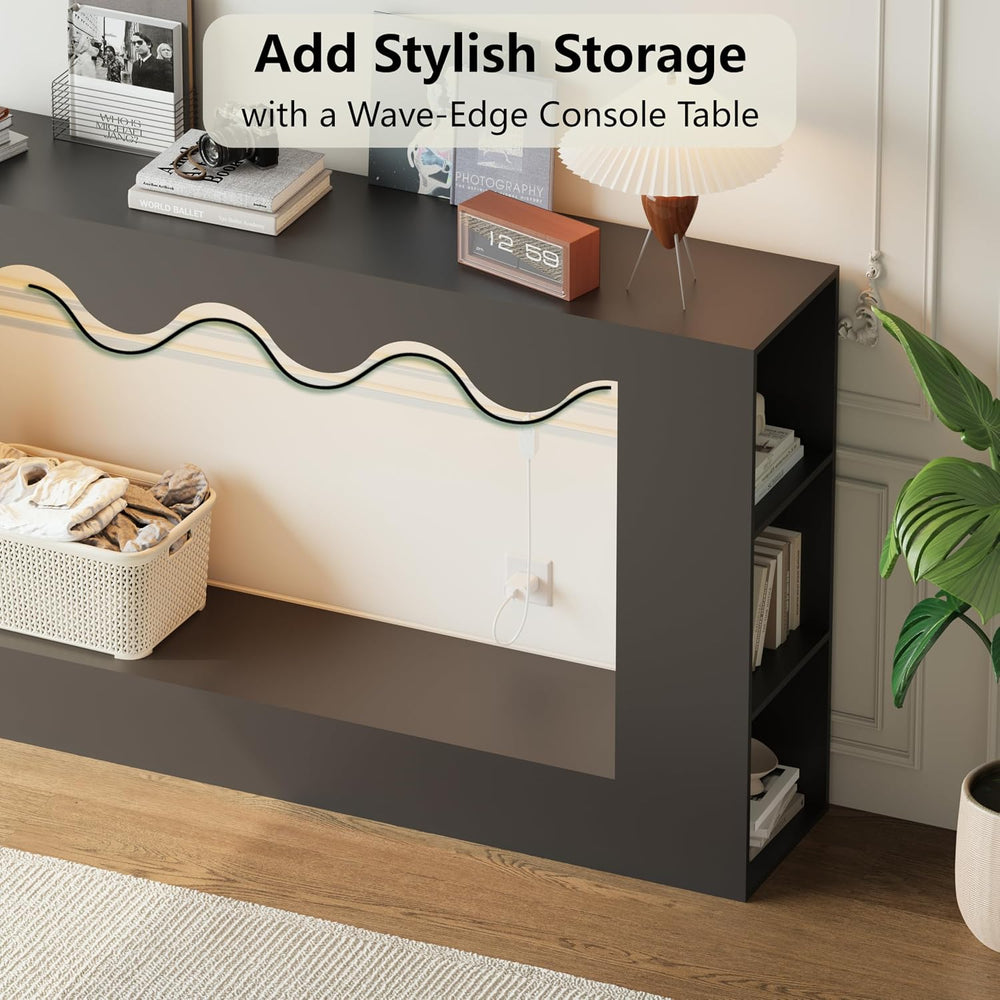 63-Inch Smart Console Table with App & Button Controlled RGB Lights, Wavy...