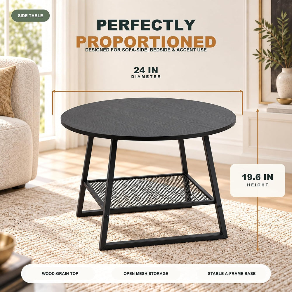 Lightdot 24-Inch 2-Tier Round Side Table with Storage Shelf