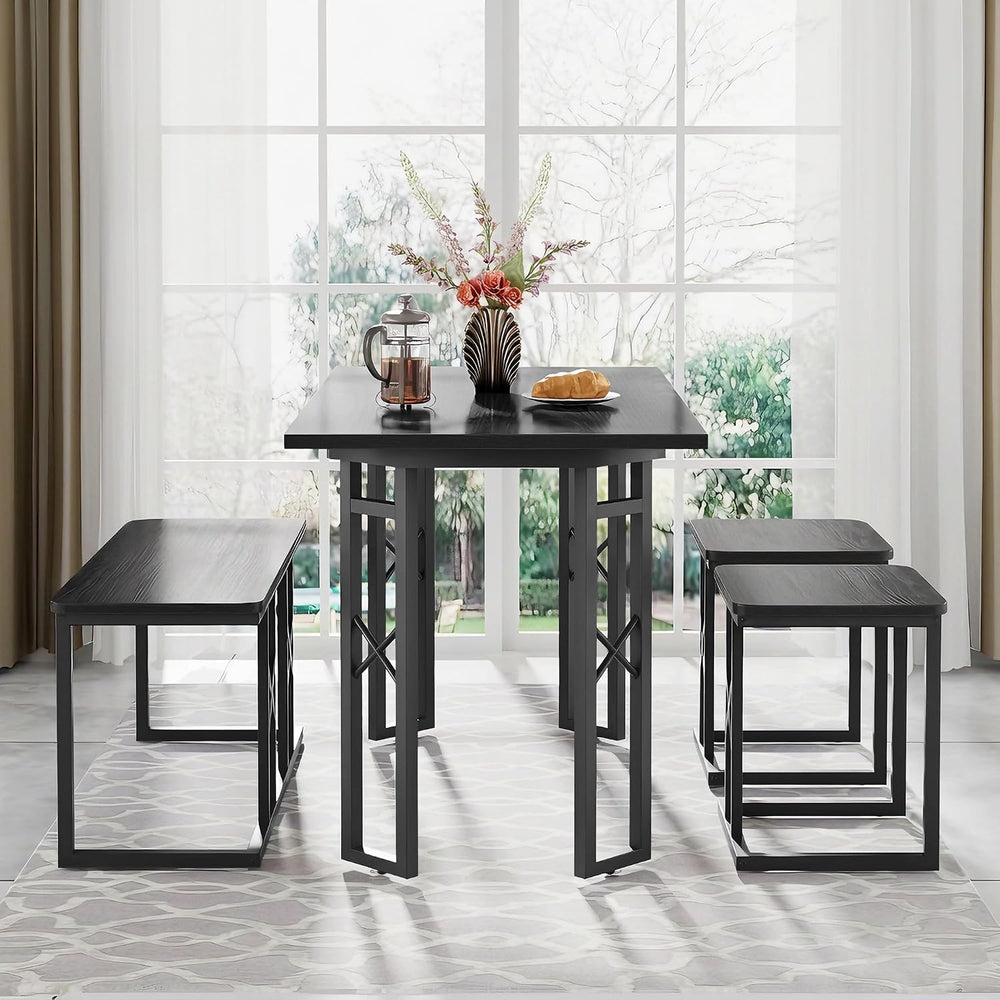 VECELO 43.3" Dining Table Set for 4, Space-Saving Kitchen Table with 1 B...