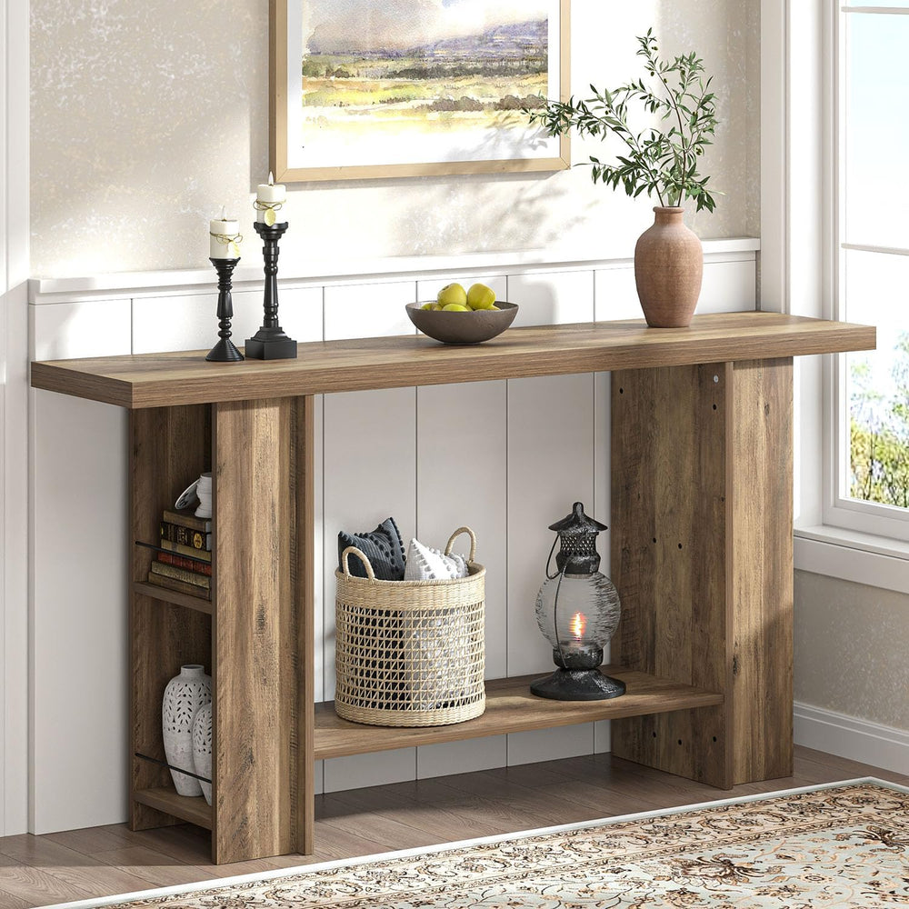 FOLUBAN 53 Inch Long Entryway Table, 2-Tier Wood Console Table with Storage S...