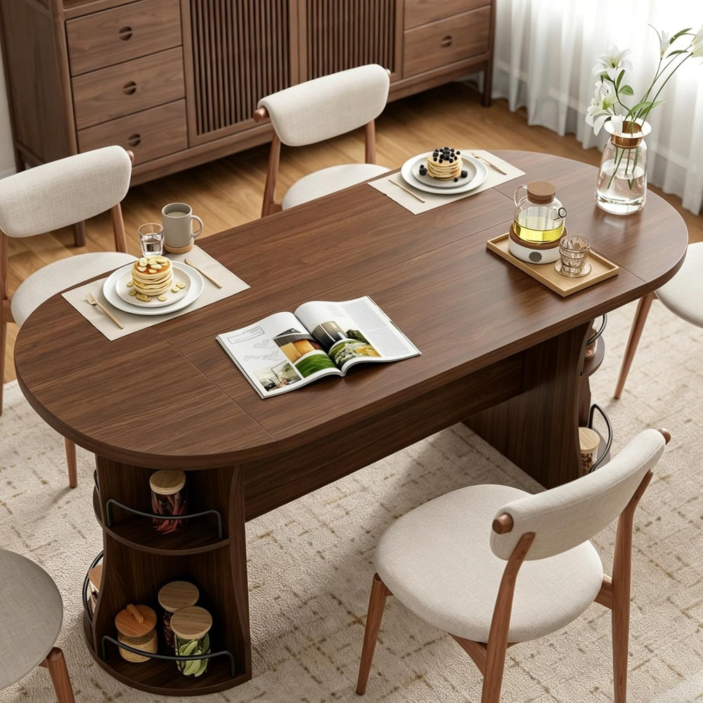 70.8" Dining Table for 4-6, Oval Kitchen Tables with Storage, Long Dinne...