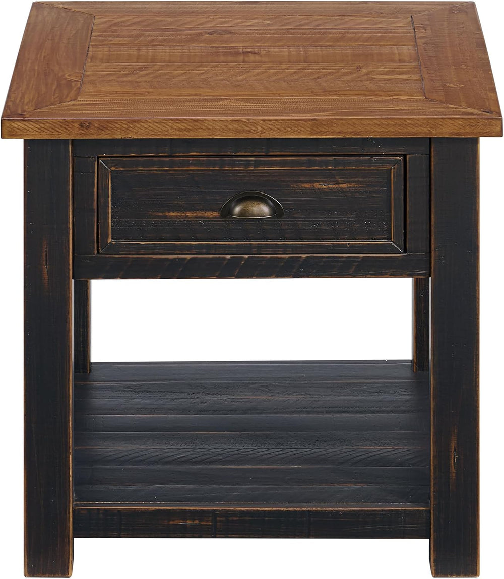 Monterey Farmhouse Rustic End Table, Solid Pine Wood Coastal Side Table with ...