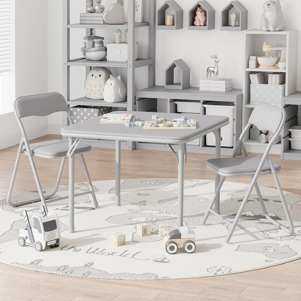 IDEALHOUSE Boys and Girls Folding Table and Chairs Set of 3, Portable Table a...