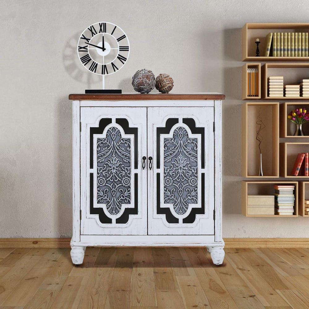 Sophia & William Accent Storage Cabinet with Wood Frame and Iron Embossed...
