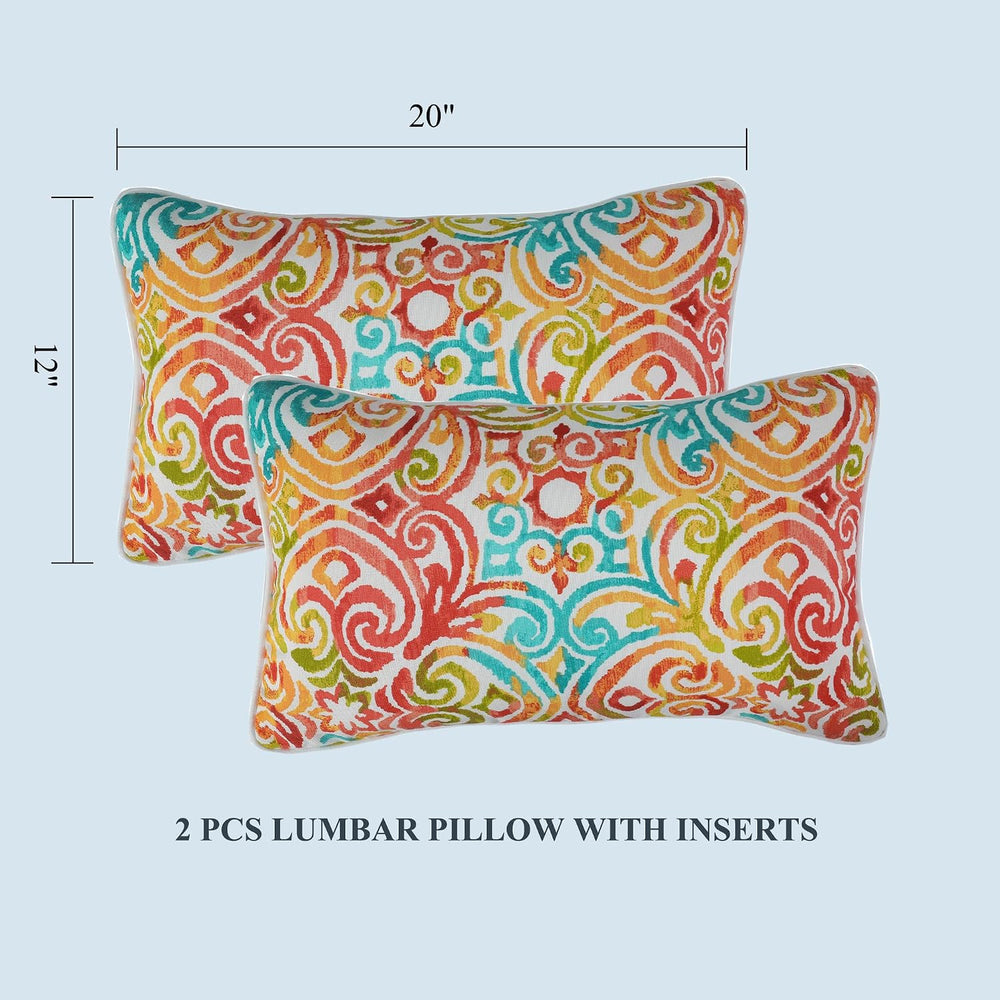 Outdoor Lumbar Pillow with Insert 12x20 Inch Pack of 2-Corinthian Dapple