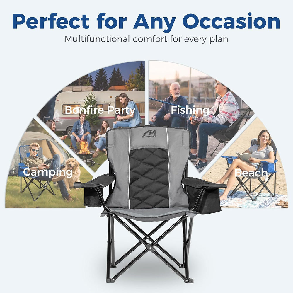 Oversized Padded Camping Chair, Heavy Duty Steel Frame, 450 lb Capacity, Fold...