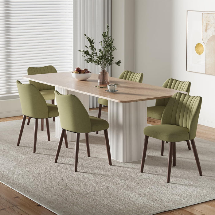 Upholstered Dining Chairs Set of 6, Farmhouse Fabric Kitchen Chairs with Solid Wood Legs, Modern Dining Room Chairs for Restaurant & Cafe, Green
