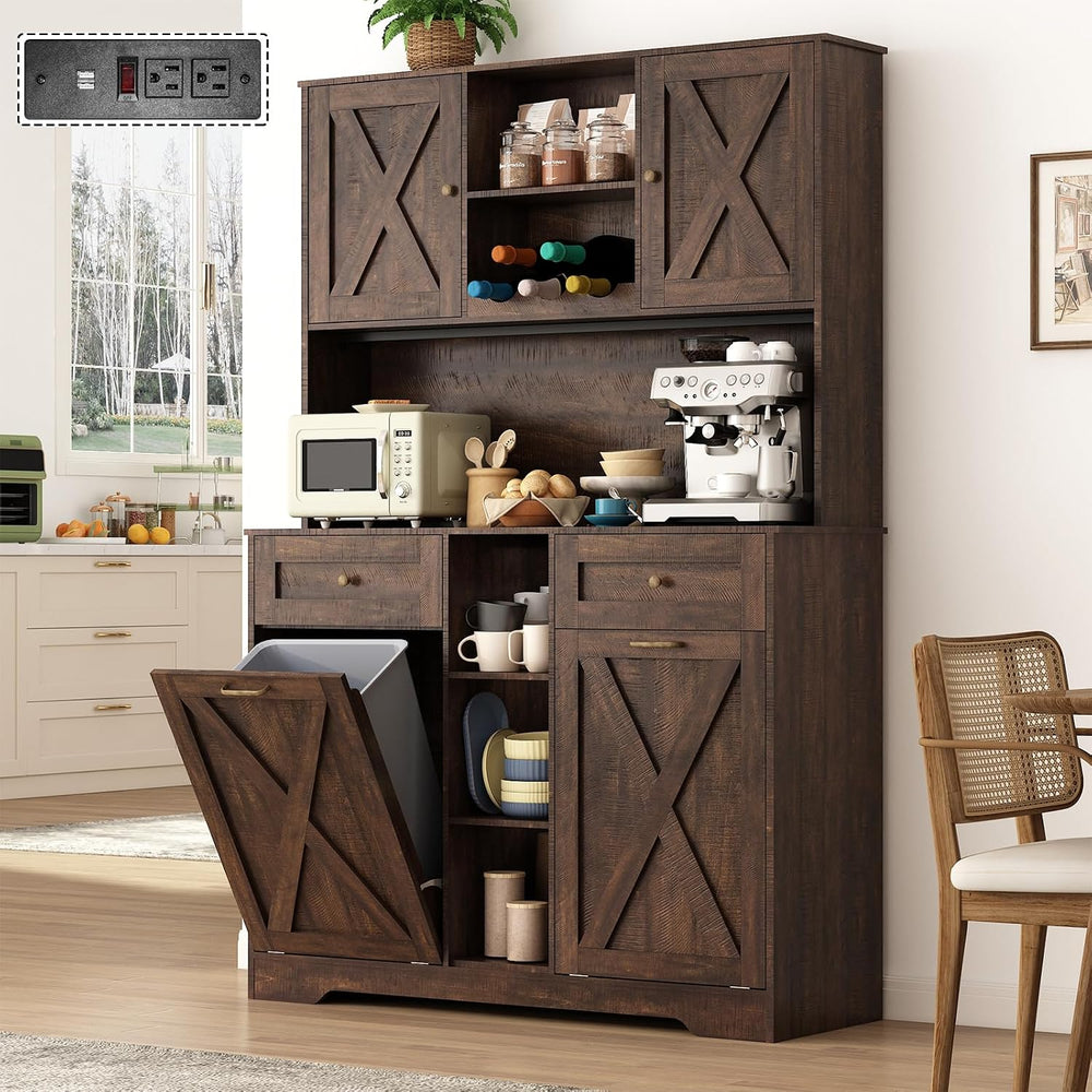 71" Tall 47"Wide Kitchen Pantry Storage Cabinet with Power Outlets,...