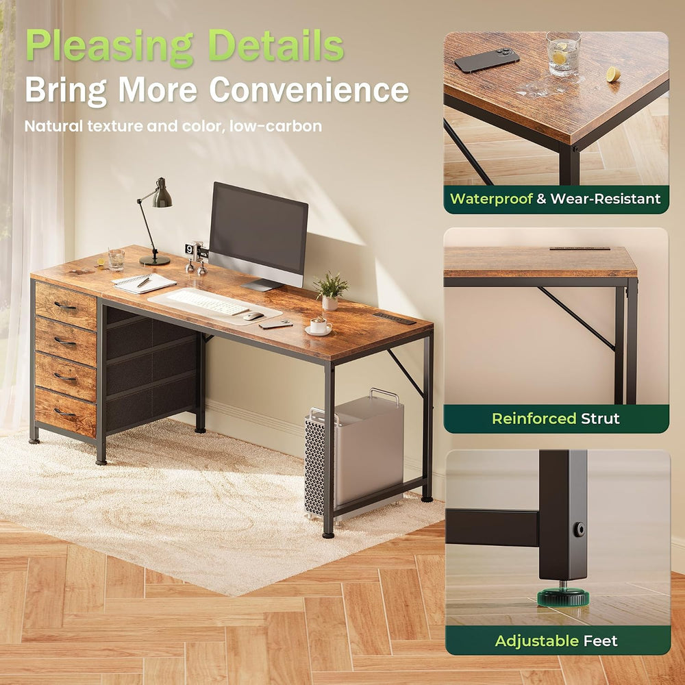 PRAISUN 55.1 Inch Computer Office Desk with Power Outelts and USB-C Port, Rev...