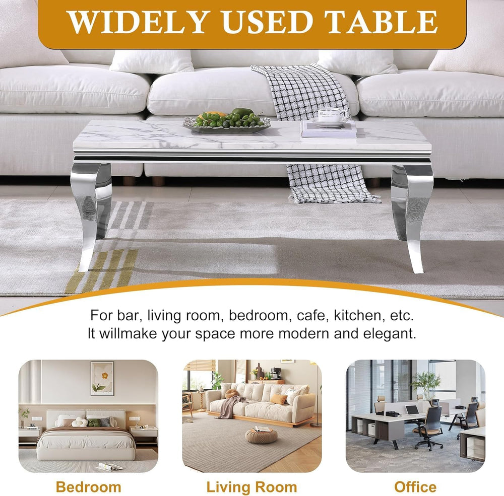 Luxury Modern Faux Marble Coffee Table Set of 3 – White MDF Marble Top with S...