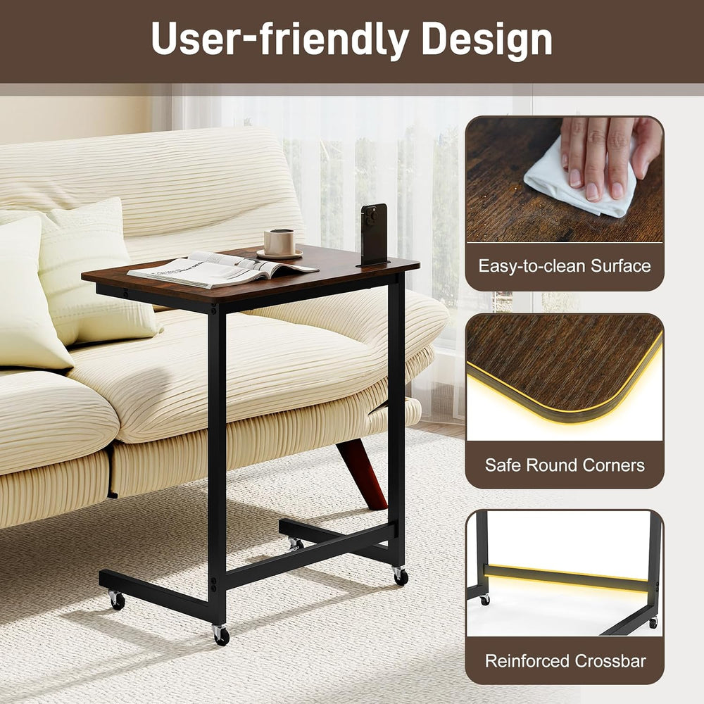 GOFLAME Rolling C Shaped End Table, Couch Sofa Side Table with Wheels, Phone ...