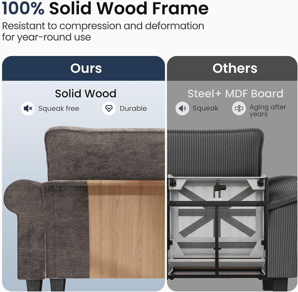 PHI VILLA 73.2" Modular Loveseat Cloud Couch with Rolled Arms & Deep...