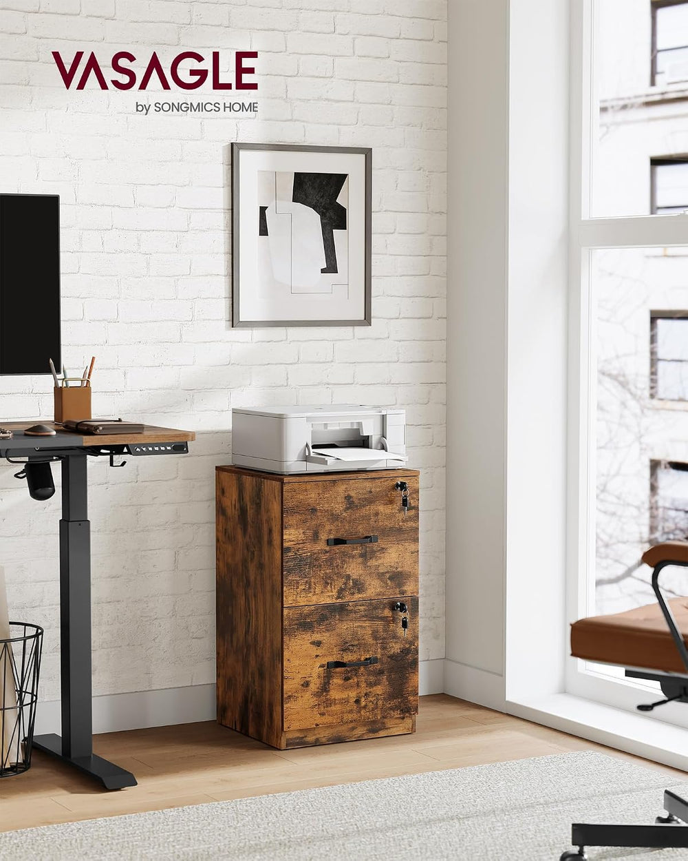 VASAGLE Custos Collection - 2 Drawers File Cabinet with Lock, Printer Stand, ...
