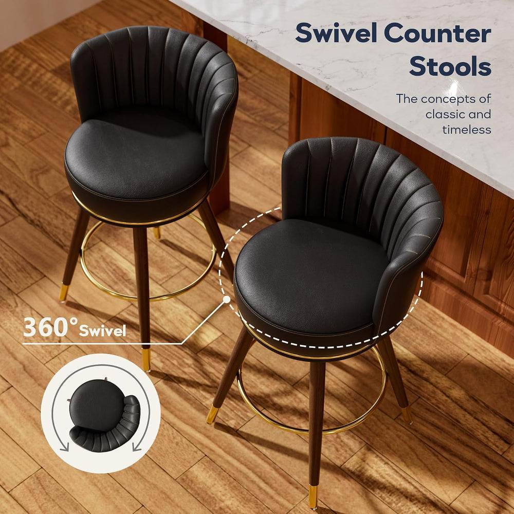 24 Inch Black Leather Swivel Counter Bar Stools Set of 4