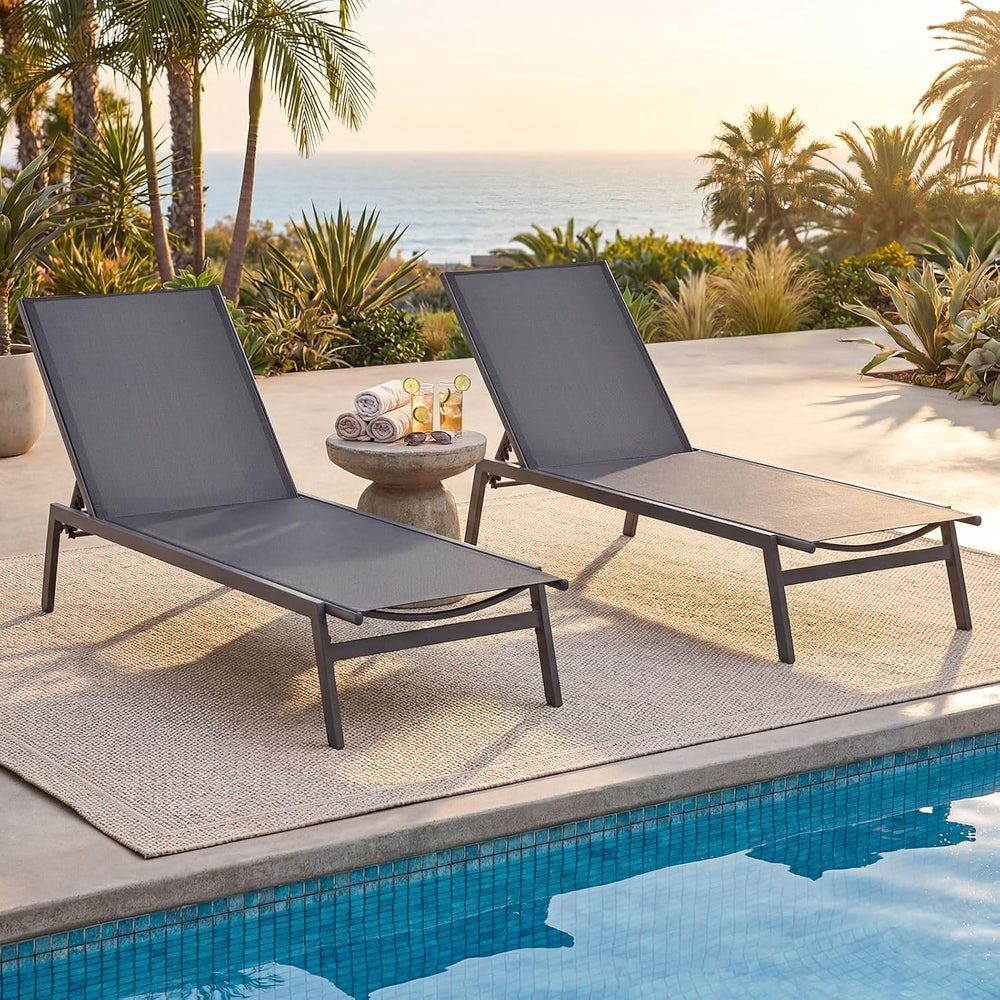 Tangkula Outdoor Chaise Lounge Chair Set of 2, 6-Position Adjustable Reclinin...