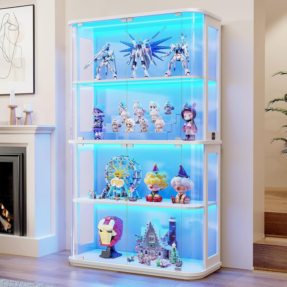 BROTTAR Large Rounded Display Cabinet with Glass Door, 4-Tier Curio Cabinet w...
