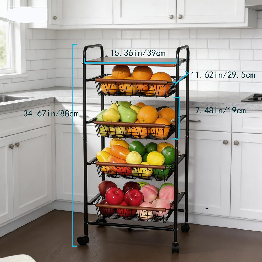 SWEETBLOOM Fruit Vegetable Storage Cart for Kitchen, 5-Tier Vegetable Stand R...