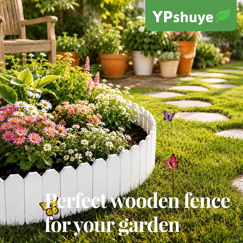 Wood Garden Edging, 12" H x 6.6 Ft L, 1 Pack, White Garden Fence