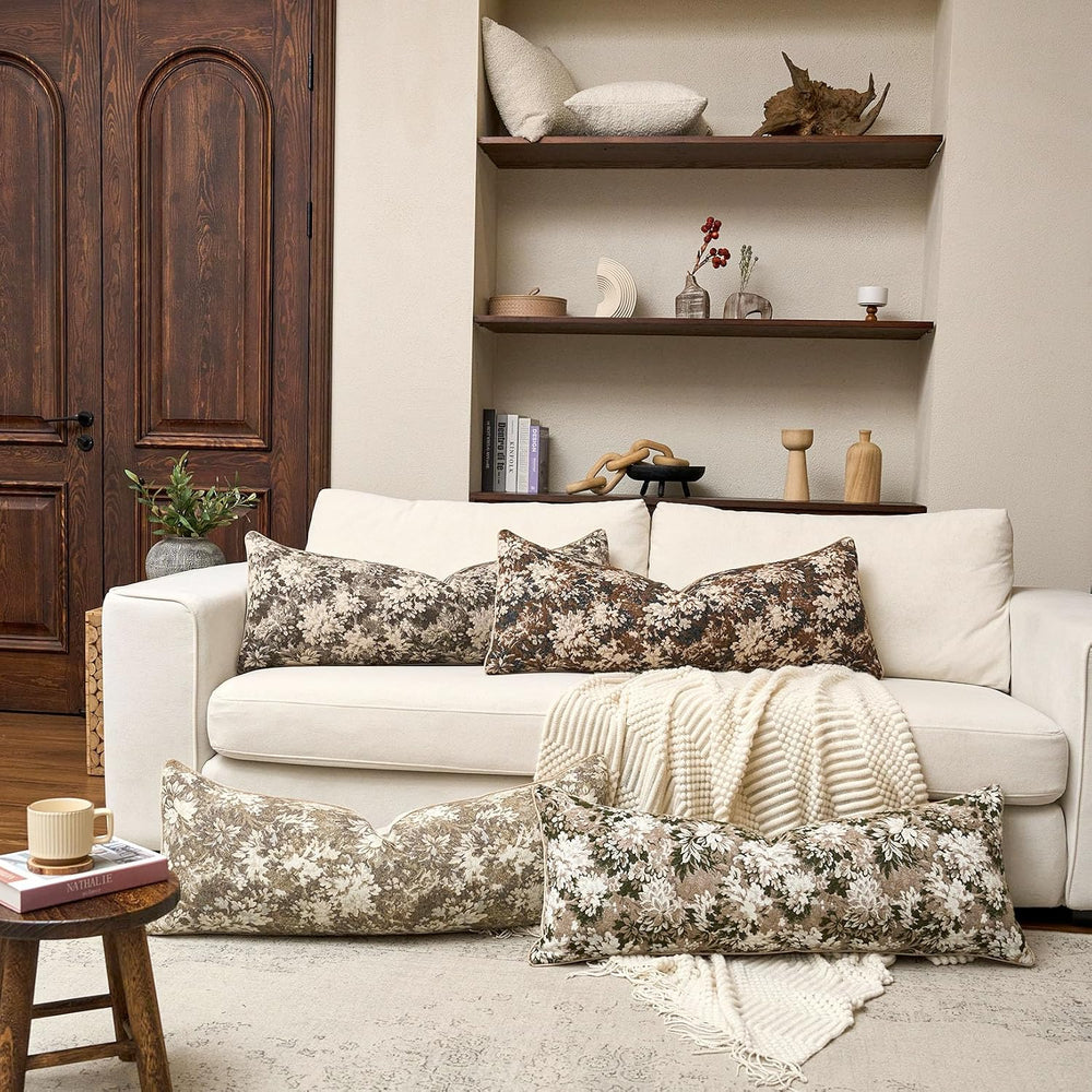 Yangest Neutral Floral Pillow Cover 14 x 36 Inches, Vintage Chenille Accent T...