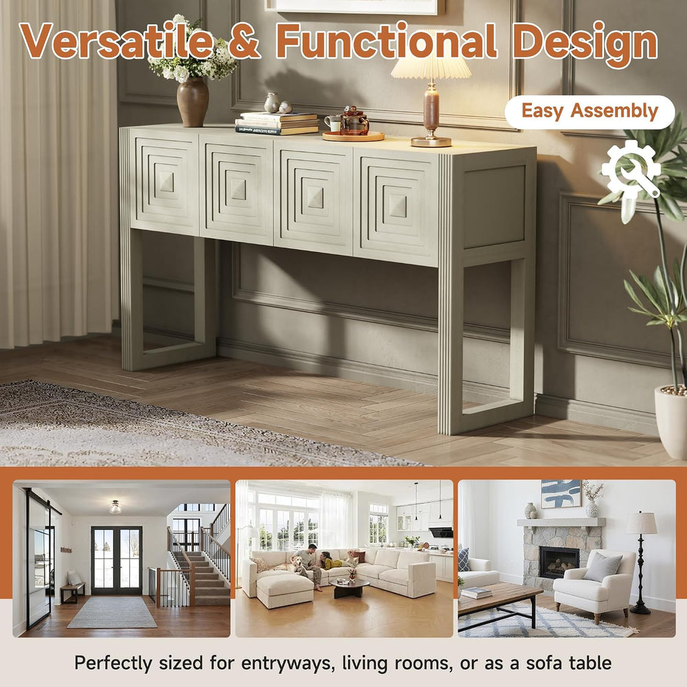 LKTART 55" Carved Console Table with 3 Soft-Close Drawers, Entryway Sofa...