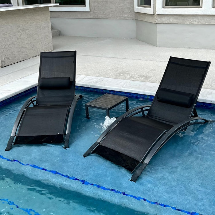 PURPLE LEAF Patio Pool Lounge Chair Set of 3 Outdoor Lounger Chaise, Black