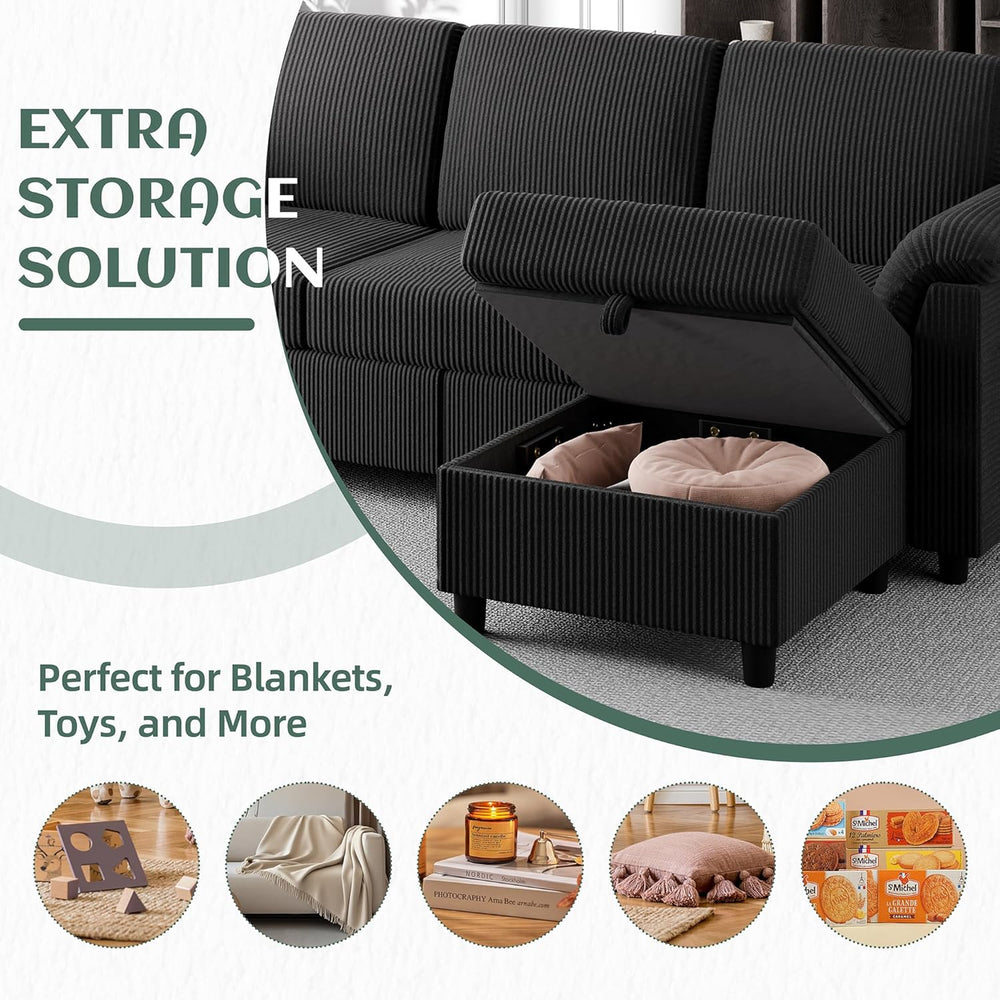 Vongrasig Convertible Sectional Couches, 3 Seat L Shaped Couch Sofa with Remo...
