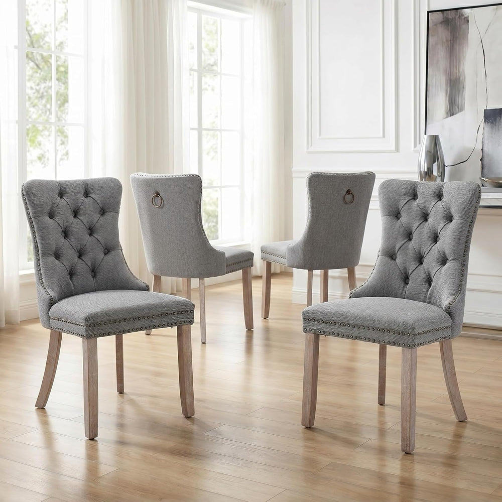 Grey Mid Century Modern Dining Chairs Set of 4, Linen Upholstered Kitchen &am...