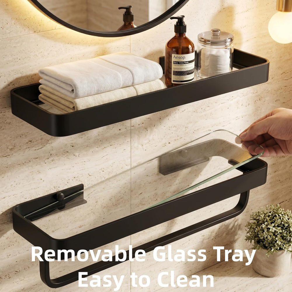 VOLPONE Bathroom Wall Shelf Black Glass Shelves 15.7in Bathroom Shelves with ...
