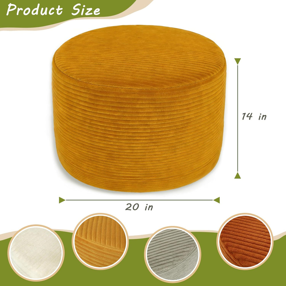 Thgonwid Round Ottoman Pouf, Plush Corduroy Foot Stool with High-Density Memo...